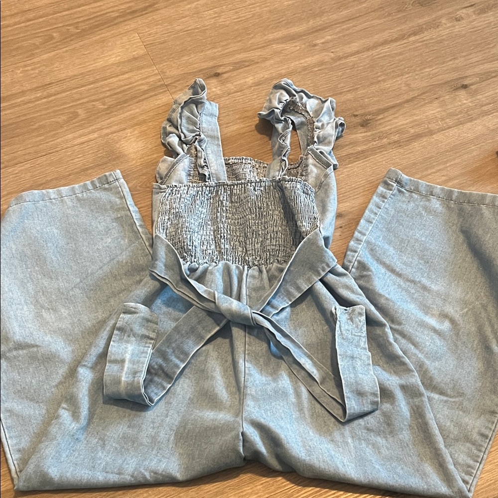 btween Light Blue Ruffle Strap Denim-Style Jumpsuit - Picture 4 of 4